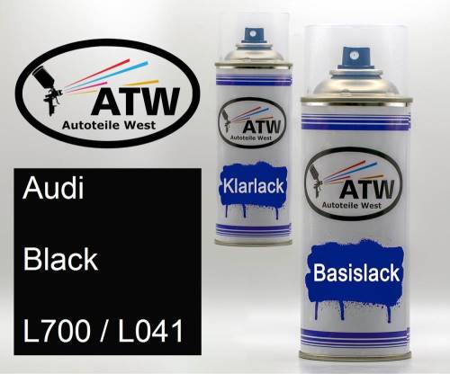 Audi, Black, L700 / L041: 400ml Sprühdose + 400ml Klarlack - Set, von ATW Autoteile West.